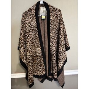 Womens Leopard Print Open Front Shawl Cardigan Wrap Medium New
